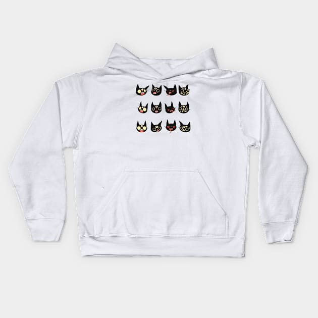 Creepy Cute Black Cat Faces Kids Hoodie by cellsdividing